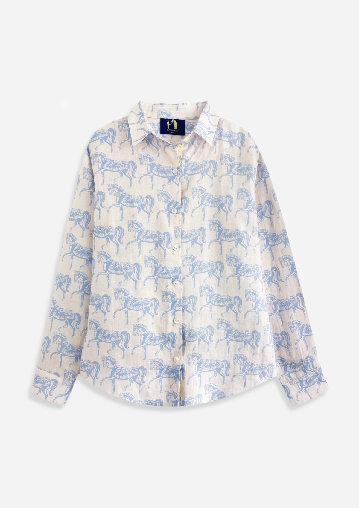 Basic Linen Shirt | Blossomare print | Light Blue