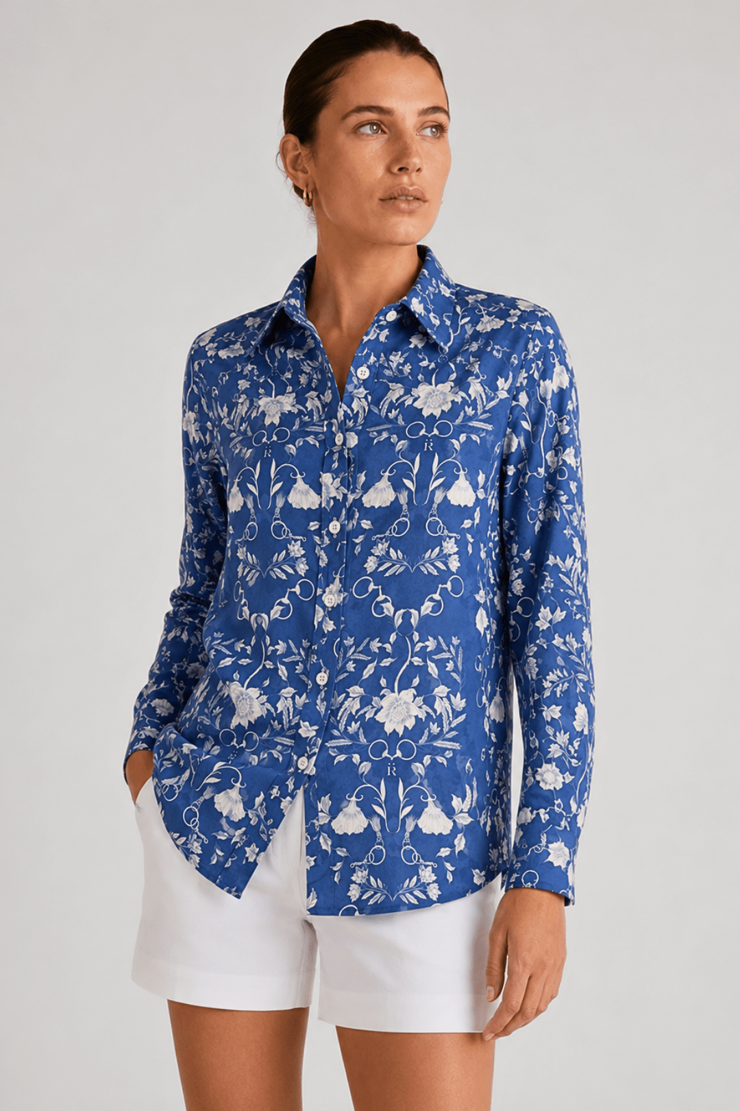 Basic Linen Shirt | Bridle Botanica Print - RönnerRoyal Blue