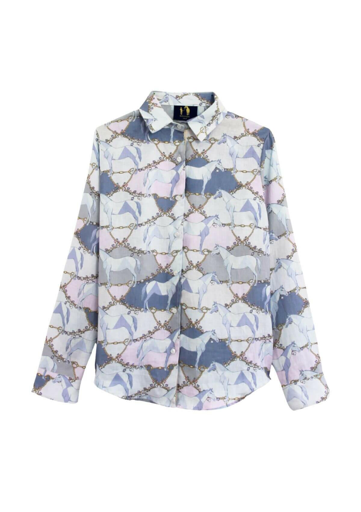 Basic Linen Shirt | Geo Horses Print | Pastel