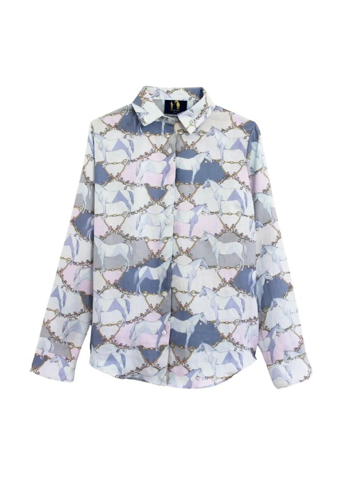 Basic Linen Shirt | Geo Horses Print | Pastel - RönnerXS