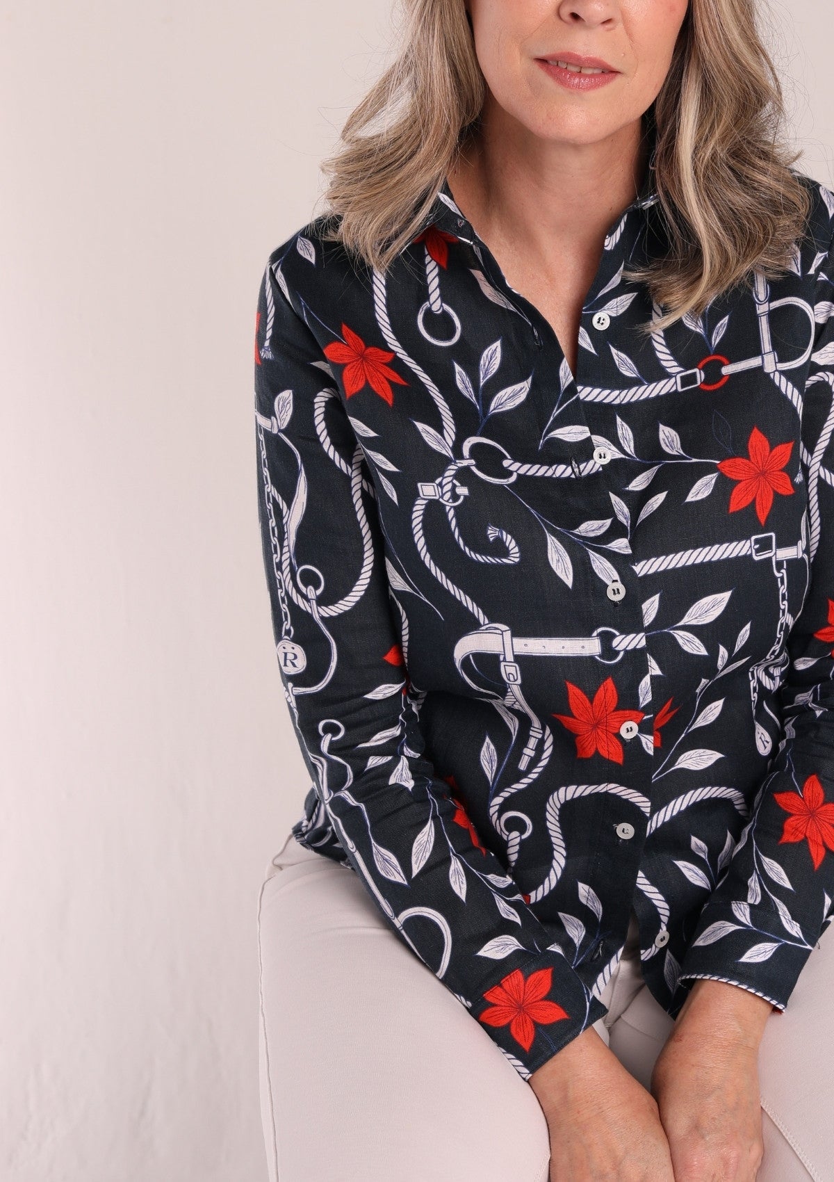 Basic Linen Shirt | Navy Ropes Print - RönnerXS