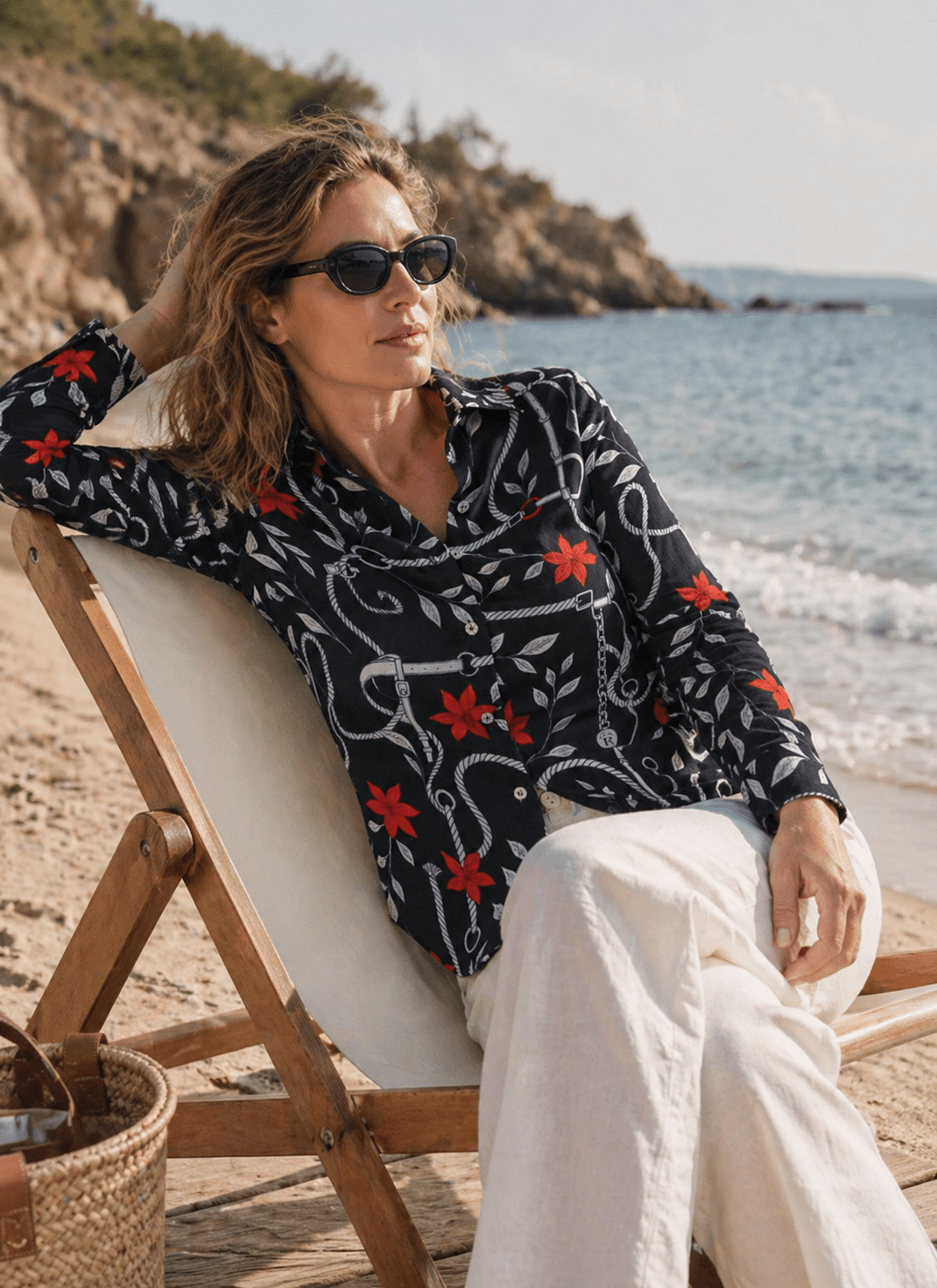 Basic Linen Shirt | Navy Ropes Print - RönnerXS