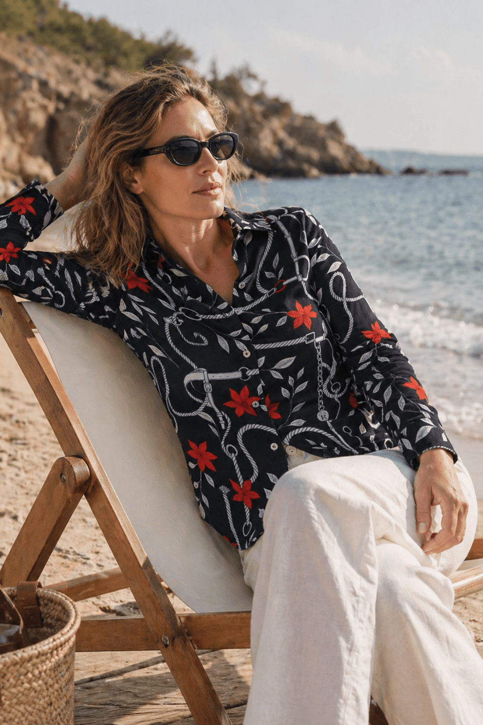 Basic Linen Shirt | Navy Ropes Print - RönnerXS