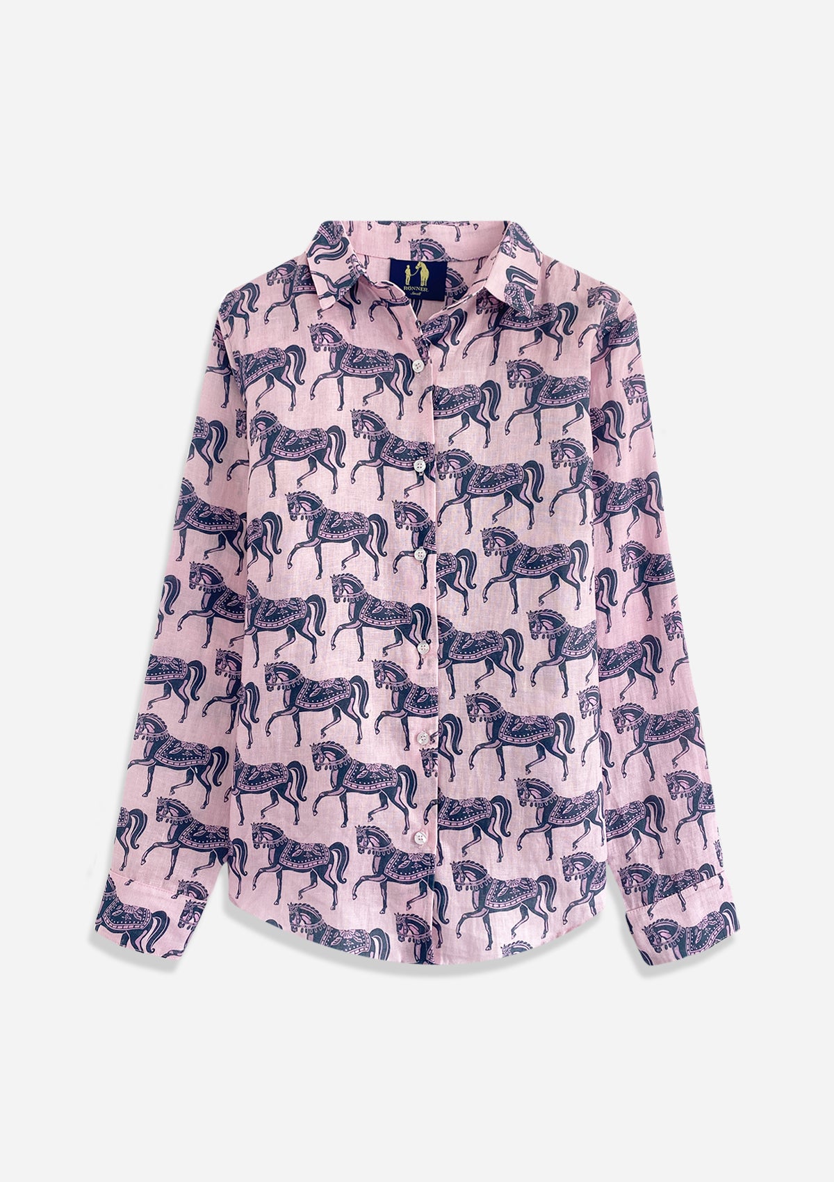 Basic Linen Shirt | Blossomare Print | Pink & Navy