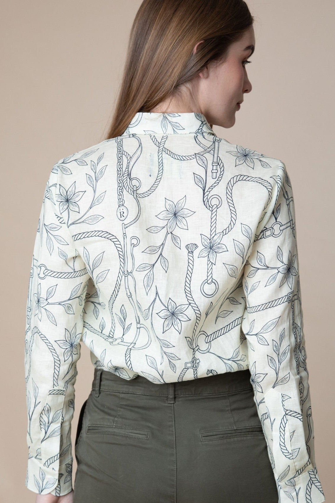 Basic Linen Shirt | Ropes Print - RönnerEcru