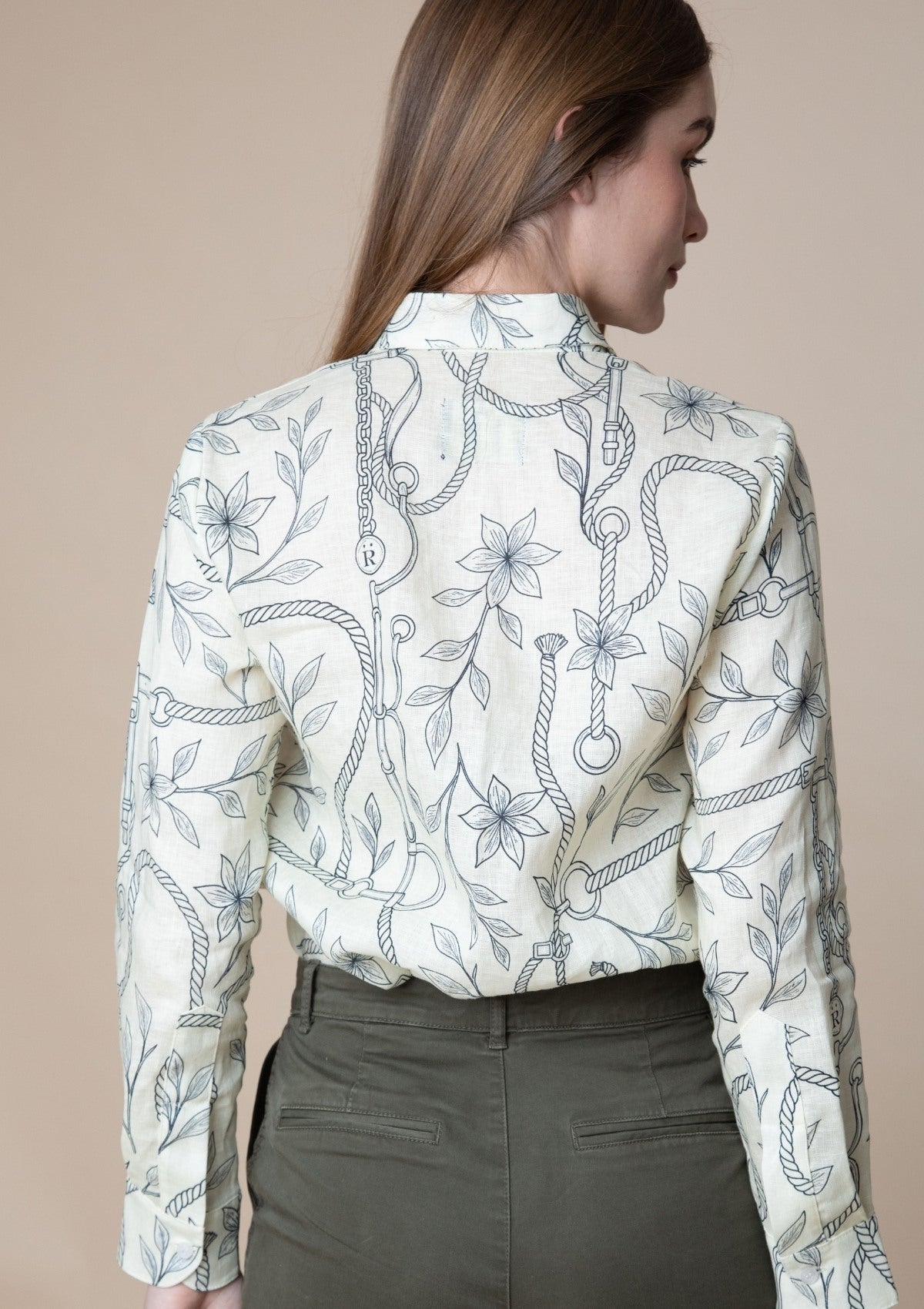 Basic Linen Shirt | Ropes Print - RönnerEcru