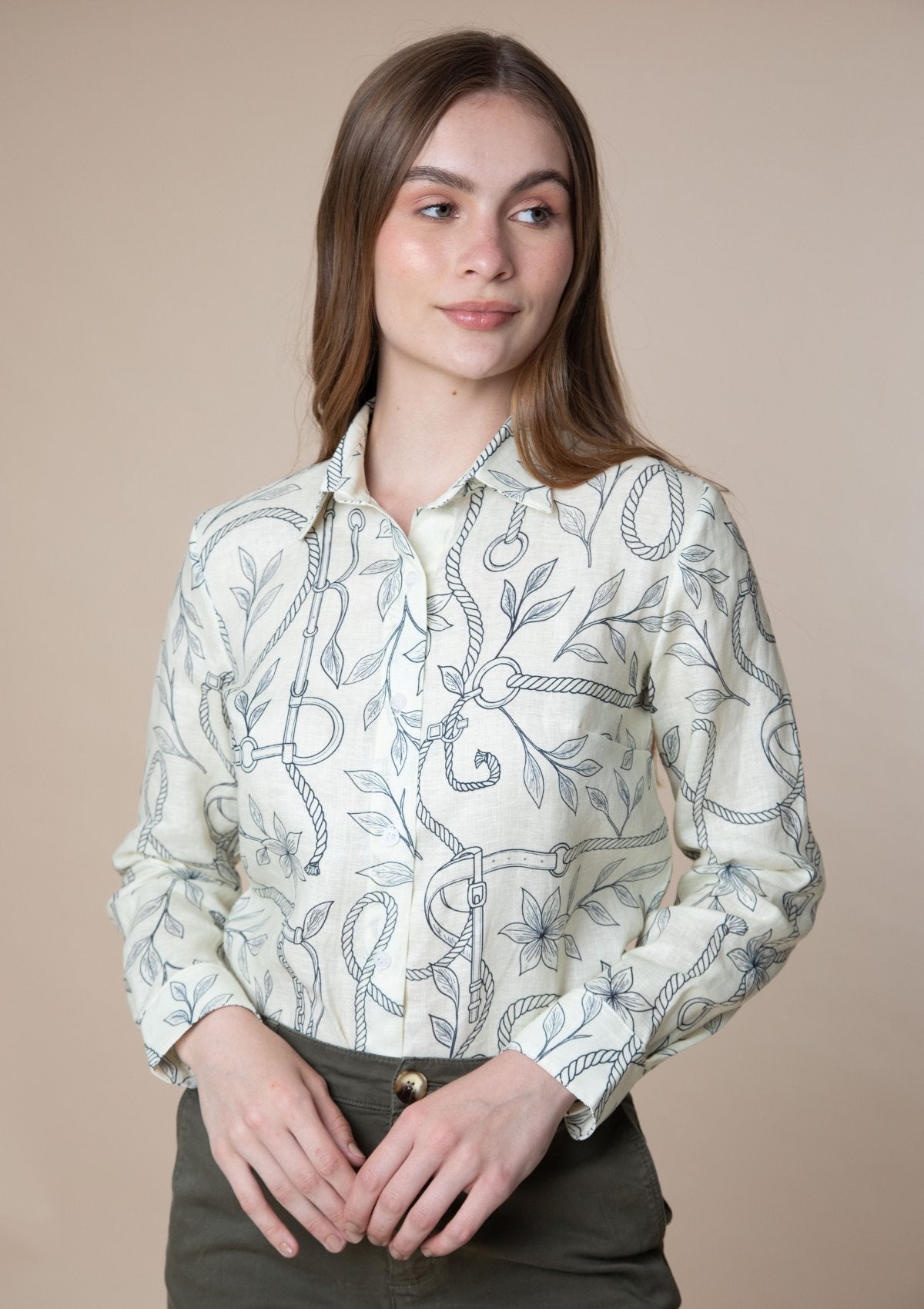 Basic Linen Shirt Ropes Print - RönnerEcru