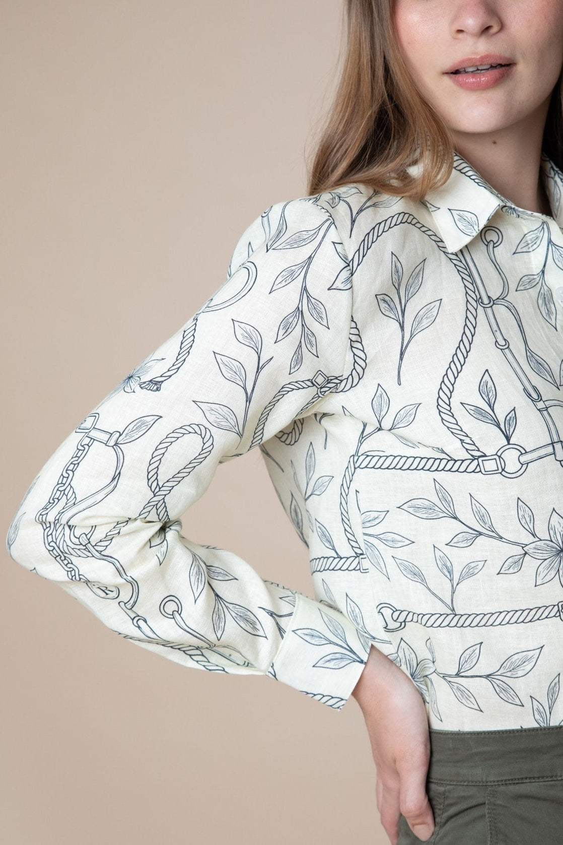 Basic Linen Shirt Ropes Print - RönnerEcru