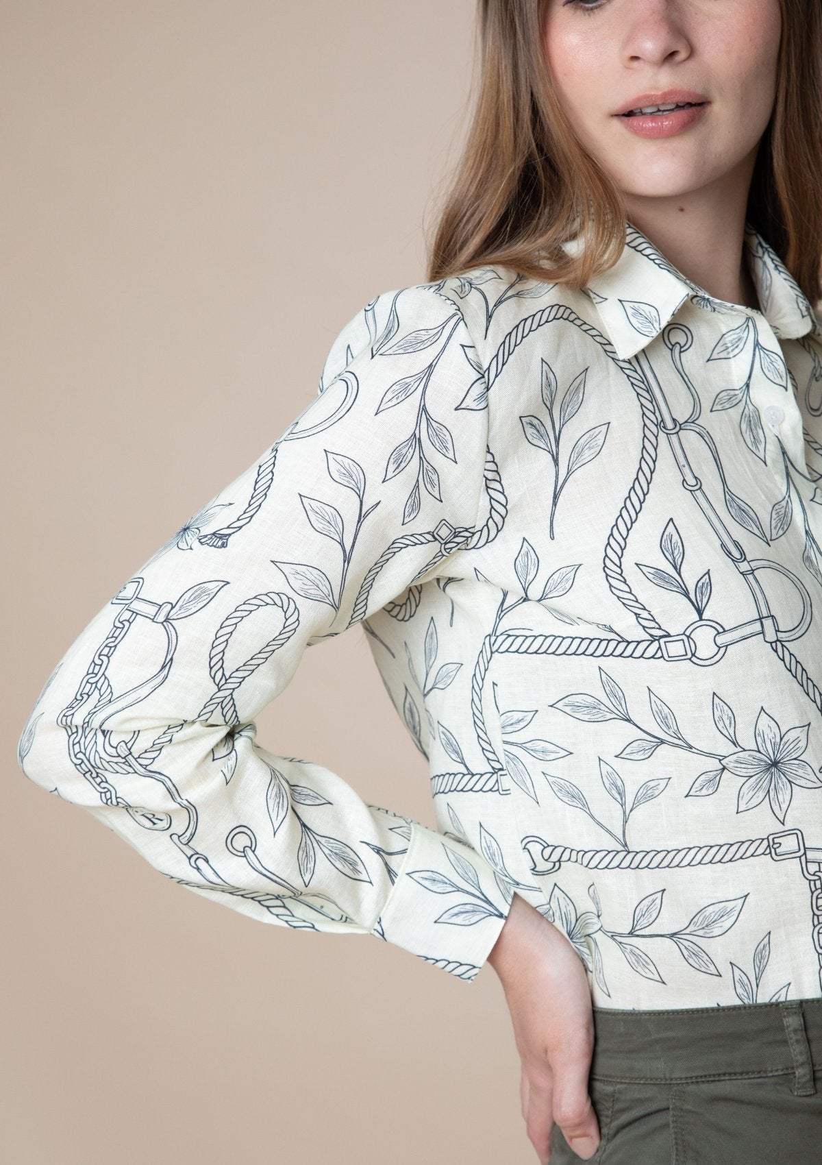 Basic Linen Shirt Ropes Print - RönnerEcru