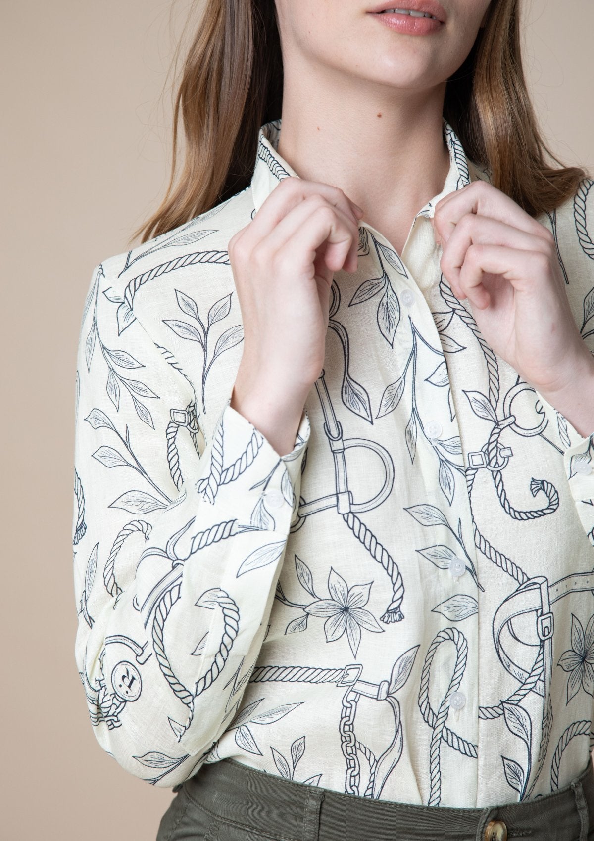 Basic Linen Shirt Ropes Print - RönnerEcru