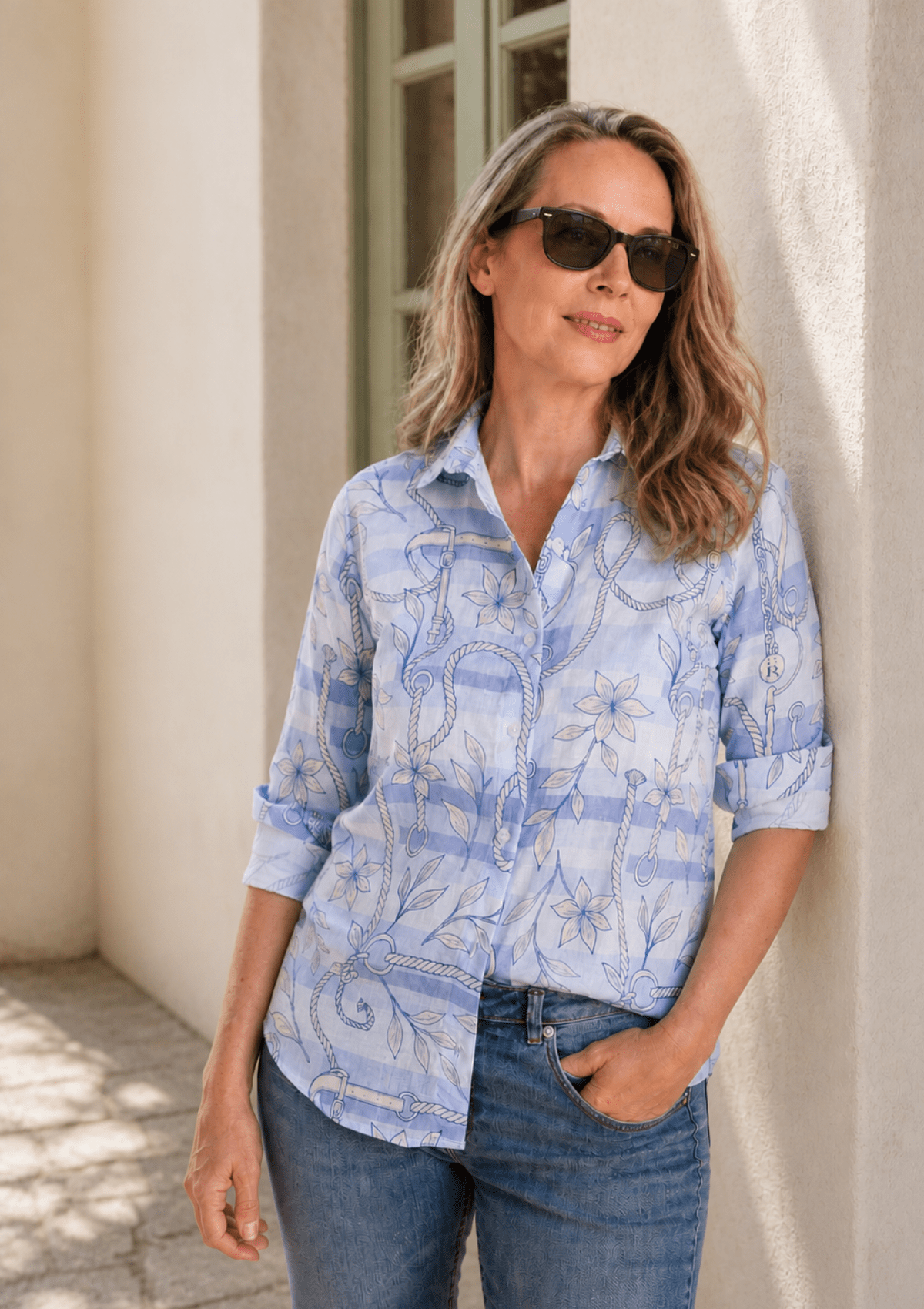 Basic Linen Shirt – Seabreeze Blue Ropes Print - RönnerXS