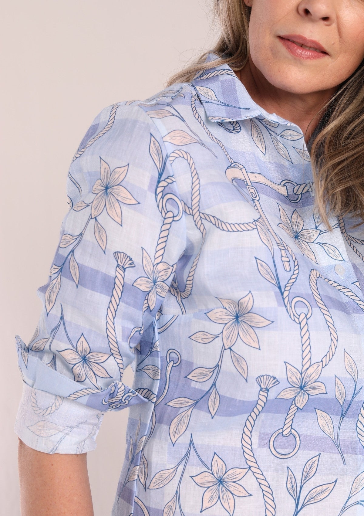 Basic Linen Shirt – Seabreeze Blue Ropes Print - RönnerXS