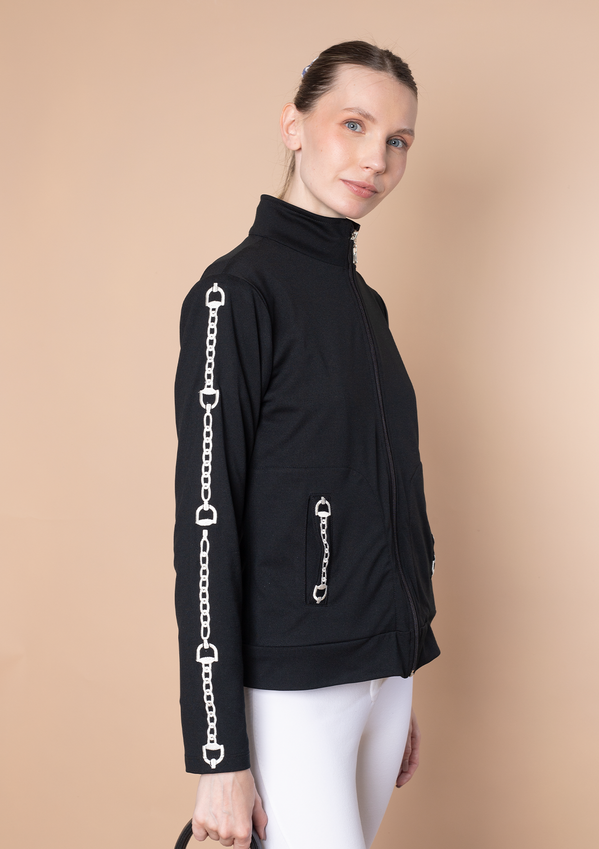 Ava Embroidered Zip Jacket | Black