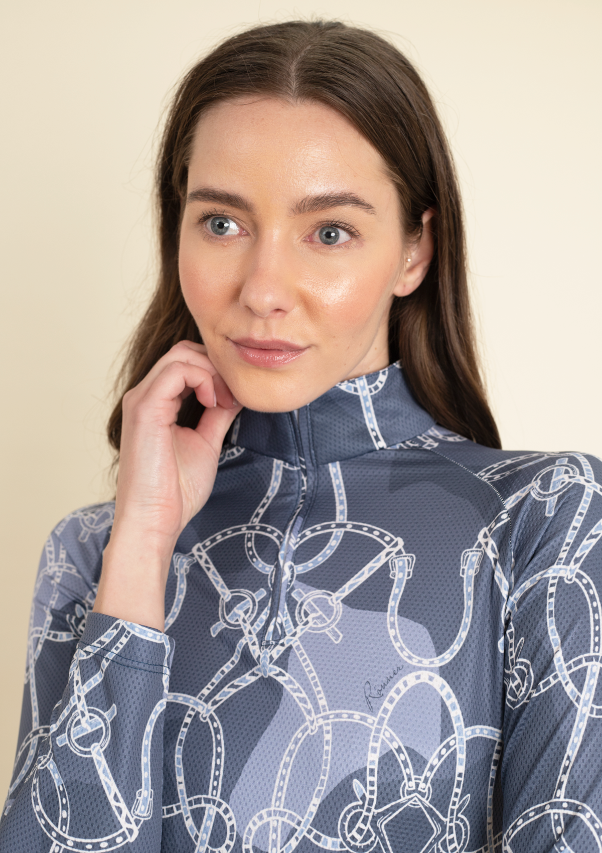 Bliss Quarter Zip Saddlery Print | Long Sleeve | Navy - Rönner