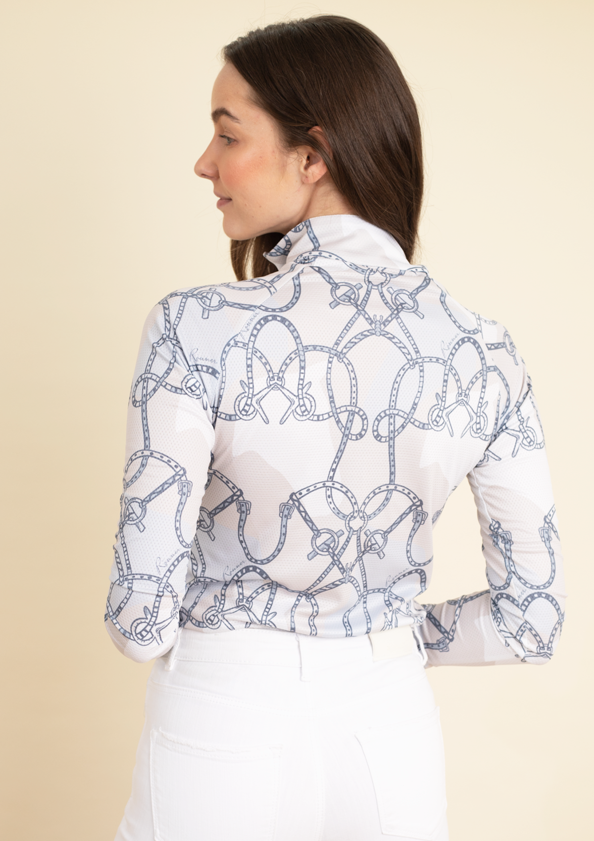 Bliss Quarter Zip Saddlery Print | Long Sleeve | Blush - Rönner