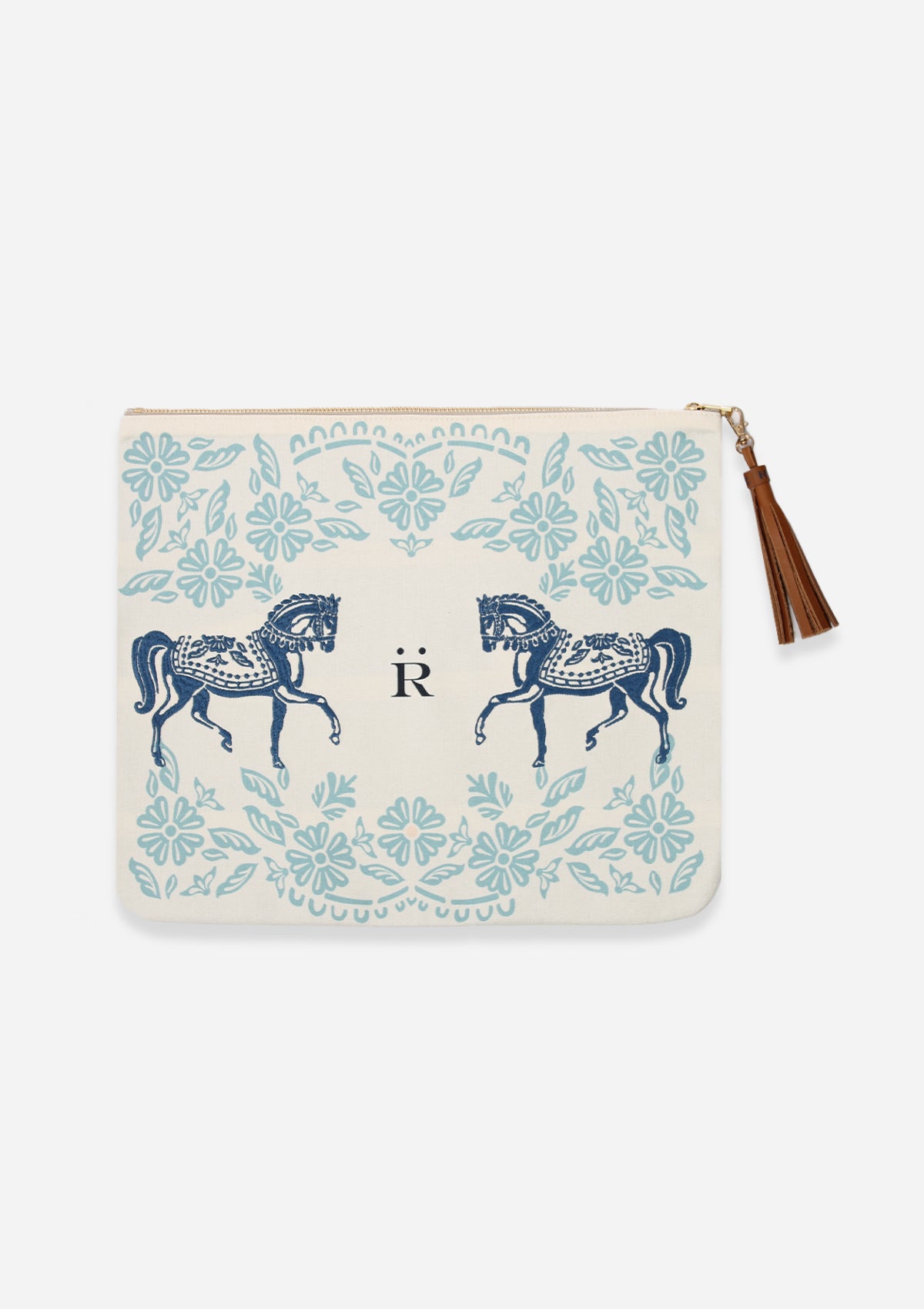 Blossomare Printed & Embroidered Pouch | Blue