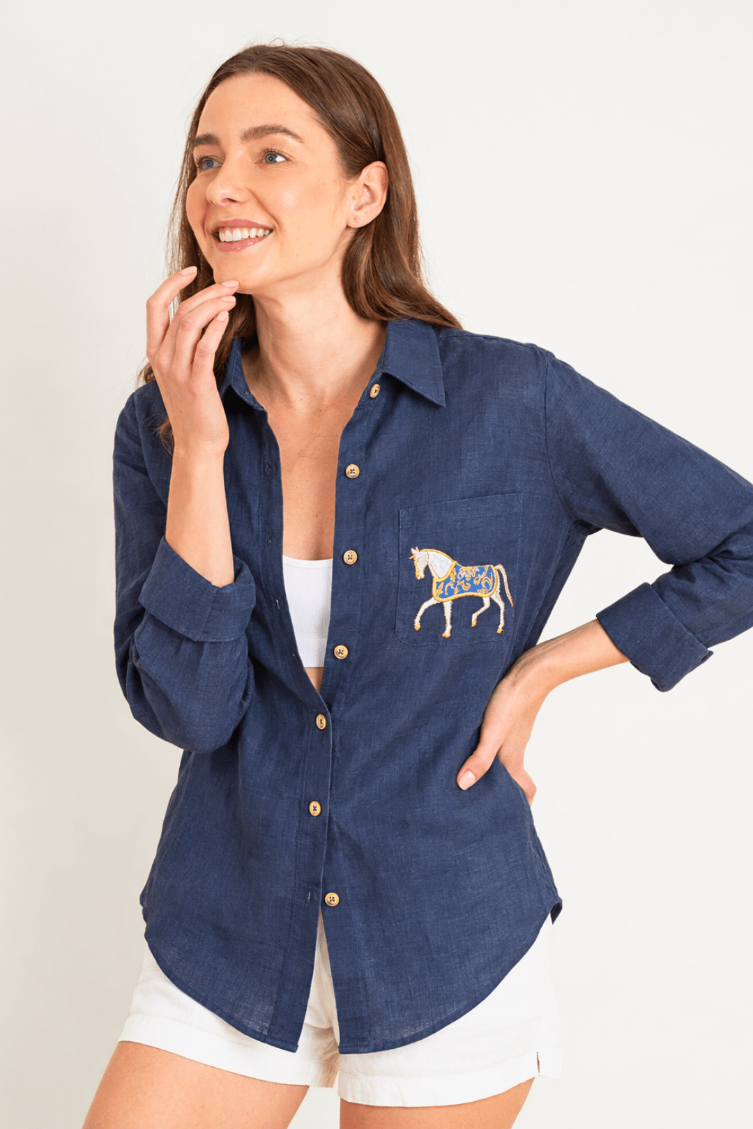 Campera Embroidered Linen Shirt - RönnerNavy