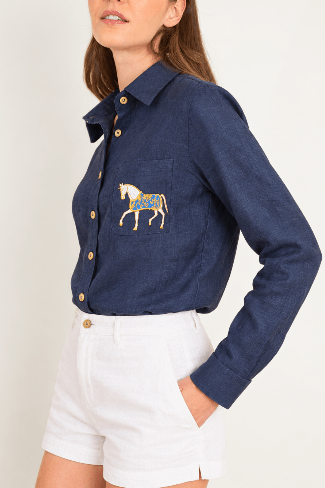 Campera Embroidered Linen Shirt - RönnerNavy