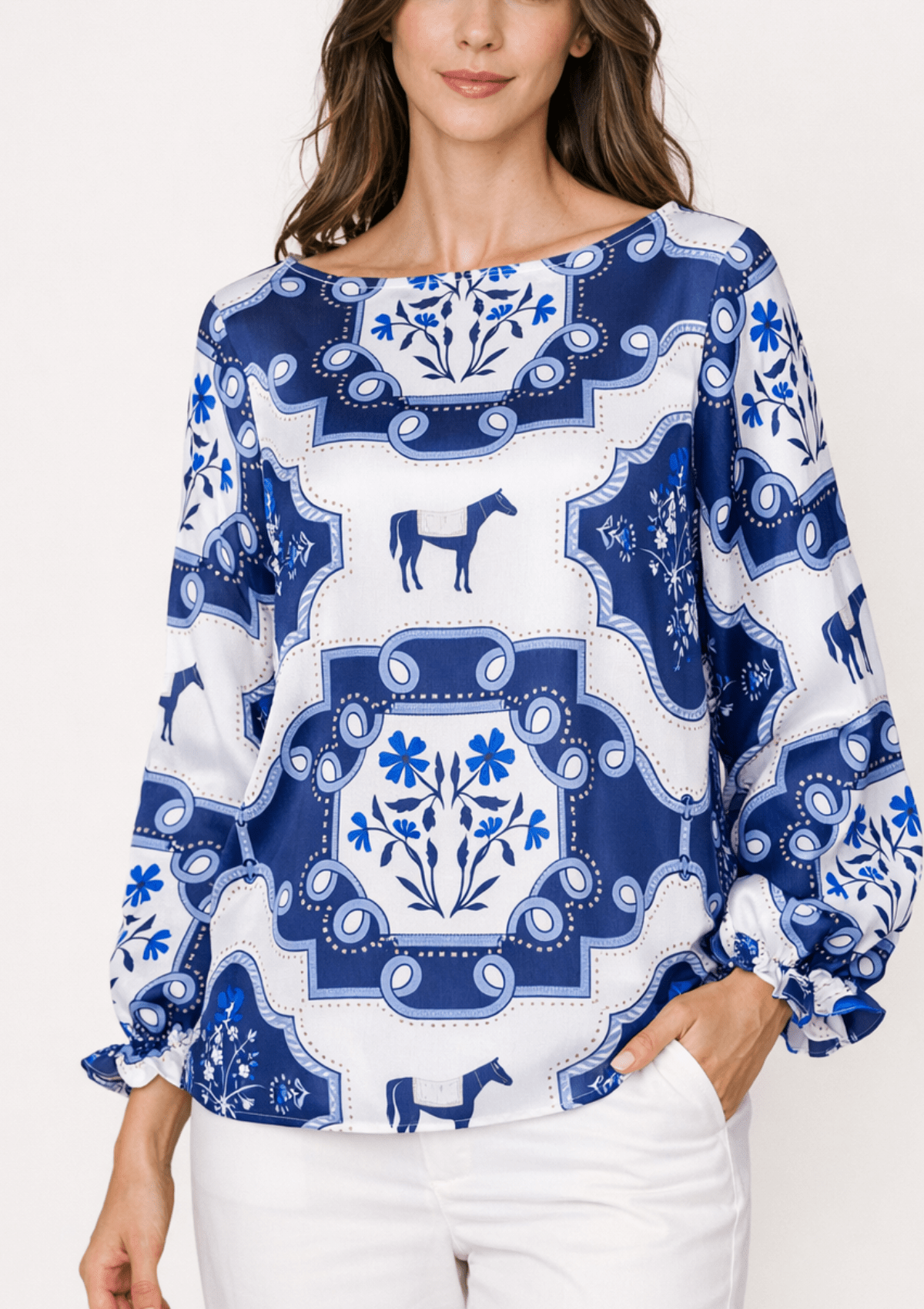 Caravelle Blouse | Veranda Print | Blue & White - RönnerS