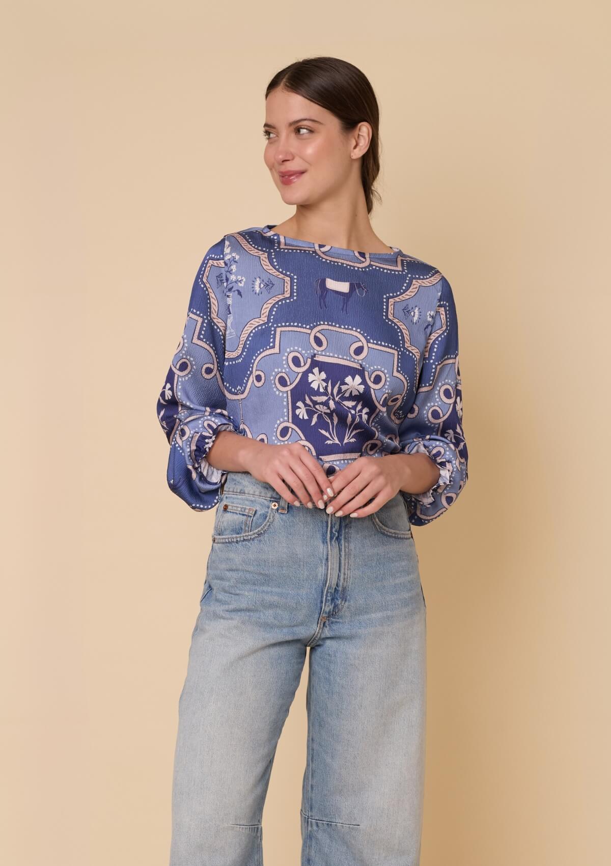 Caravelle Blouse | Veranda Print | Blue - RönnerBlousesS