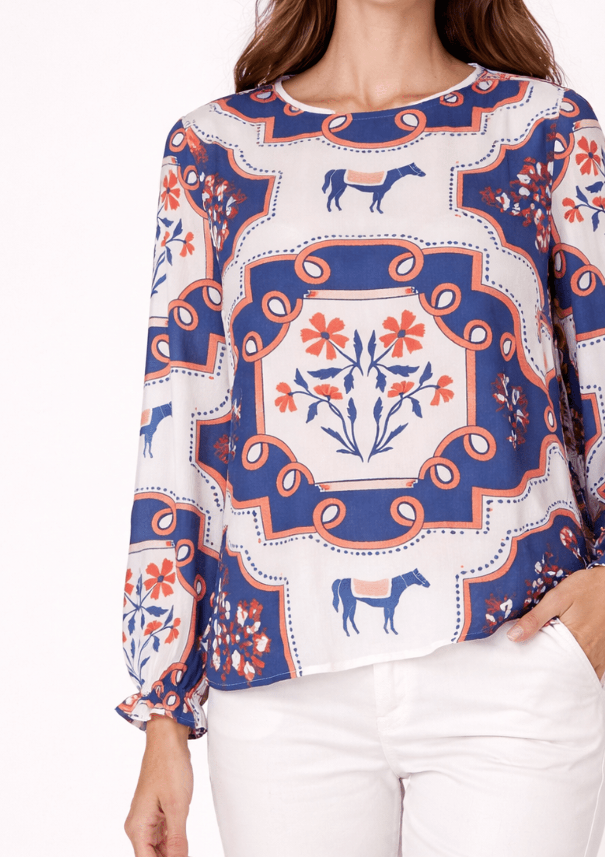 Caravelle Blouse | Veranda Print | Cream & Blue - RönnerS