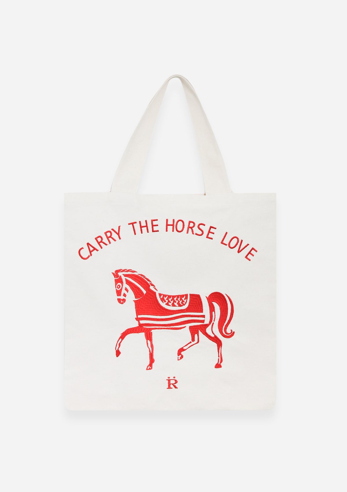 Horse Love Cotton Tote |  Carry The Love Horse | Cream & Red