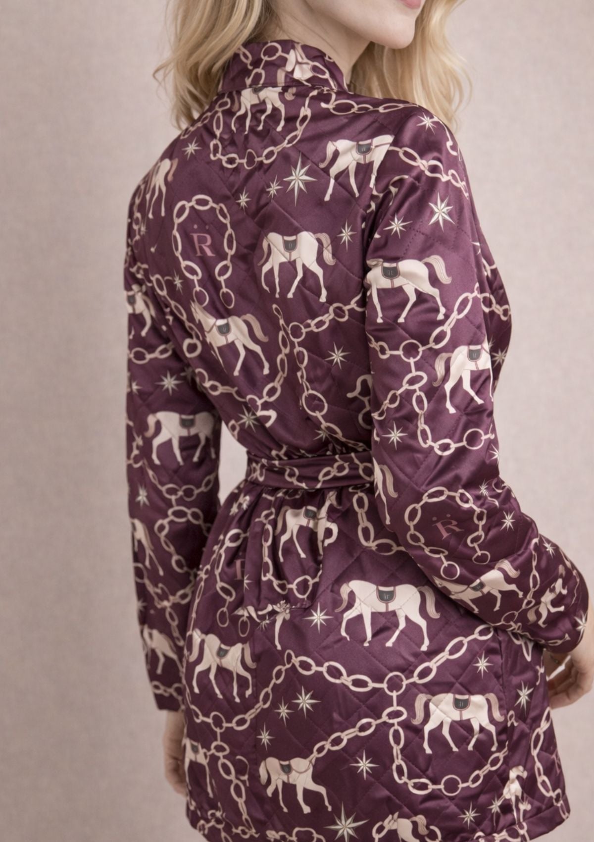 Celeste Quilted Robe | Long Sleeve | Magical Horse Print | Wine - RönnerS