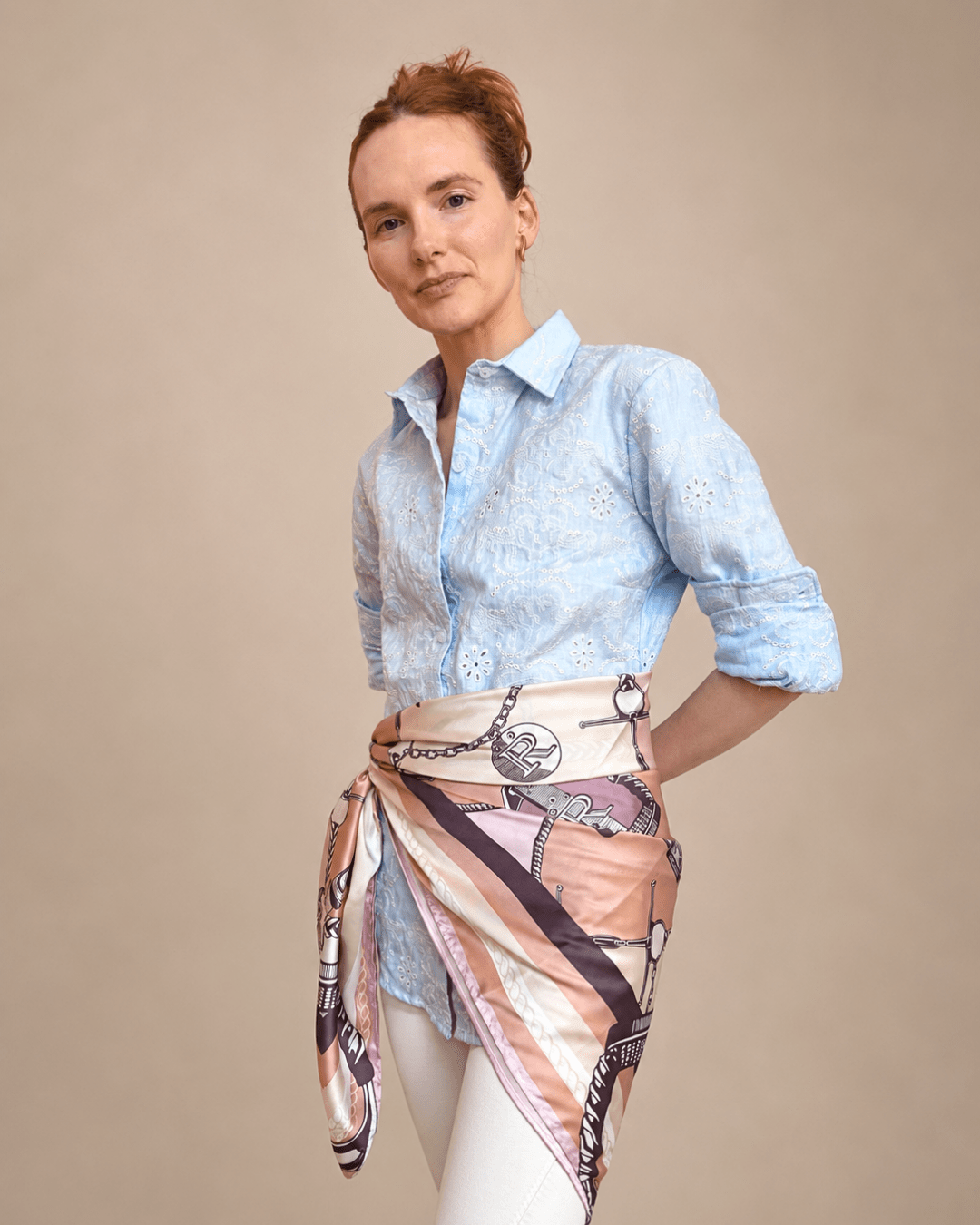 Clara Embroidered Linen Shirt | Powder Blue - RönnerXS