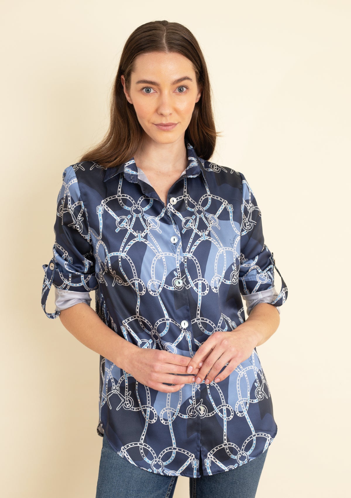 Juliet Button-down Shirt | Saddlery Print | Navy - Rönner