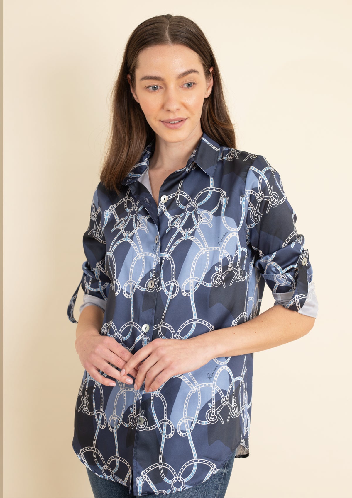 Juliet Button-down Shirt | Saddlery Print | Navy - Rönner