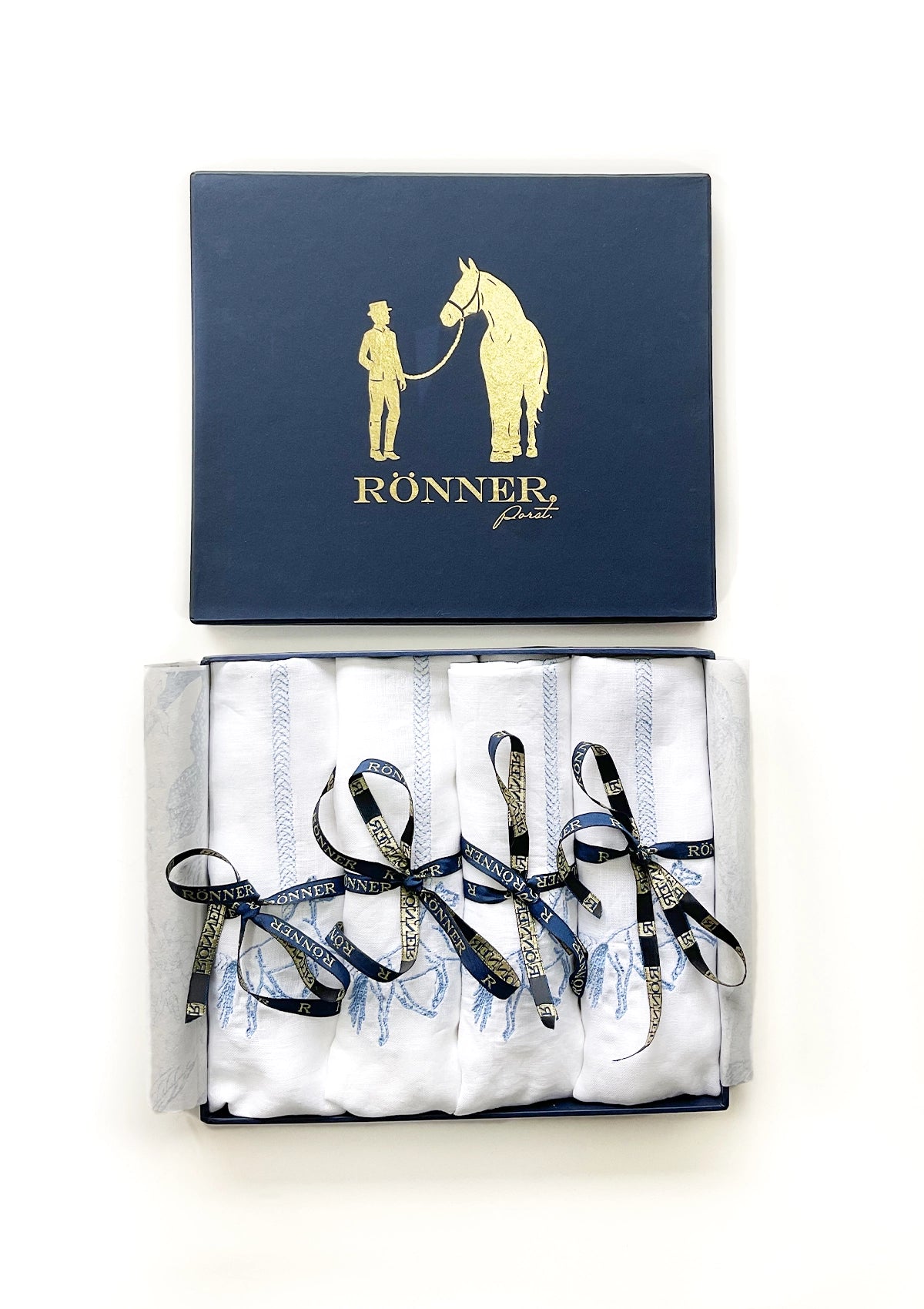 Embroidered Dinner Napkins Horses | Blue | Set of 4 - Rönner