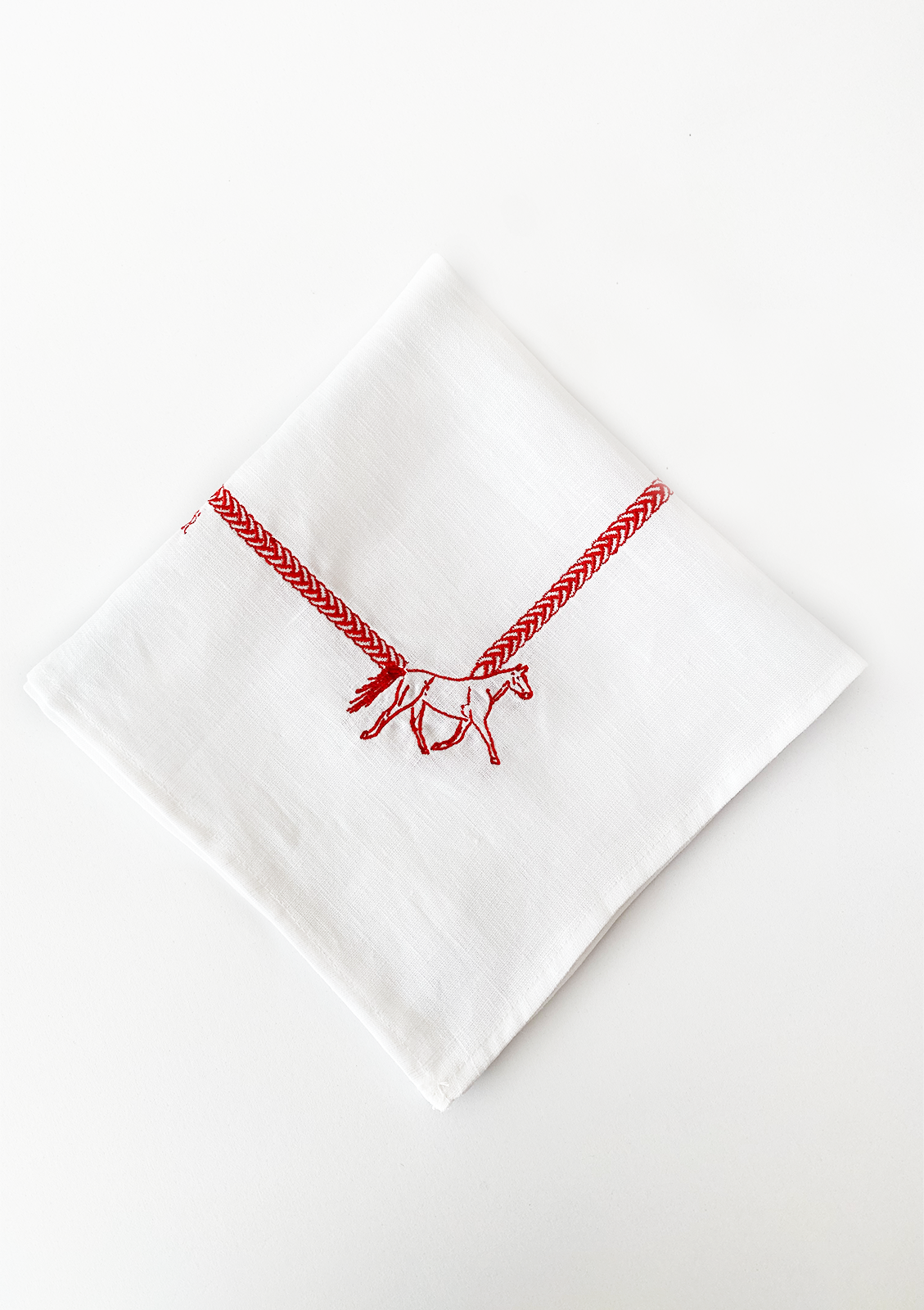 Embroidered Dinner Napkins Horses | Red | Set of 4