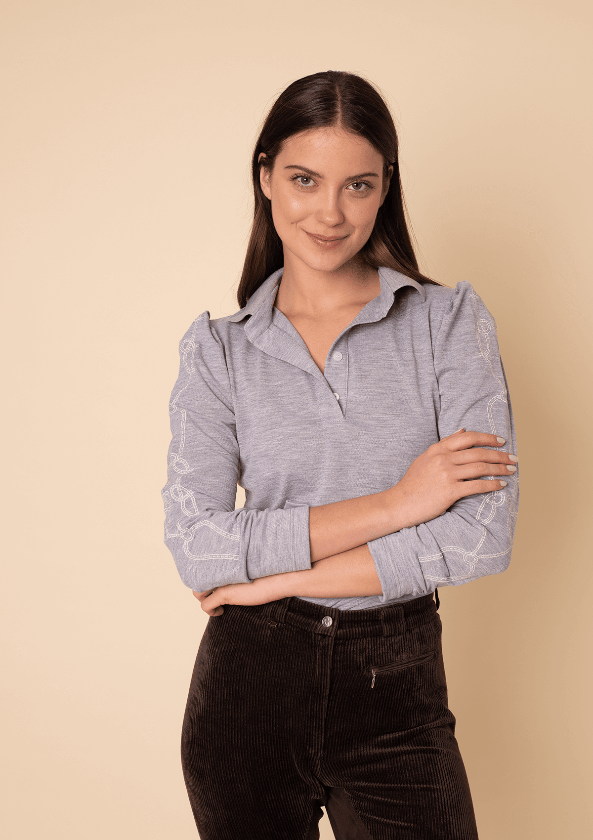 Elise Polo | Long Sleeves Embroidered | Grey - RönnerPolo ShirtXS