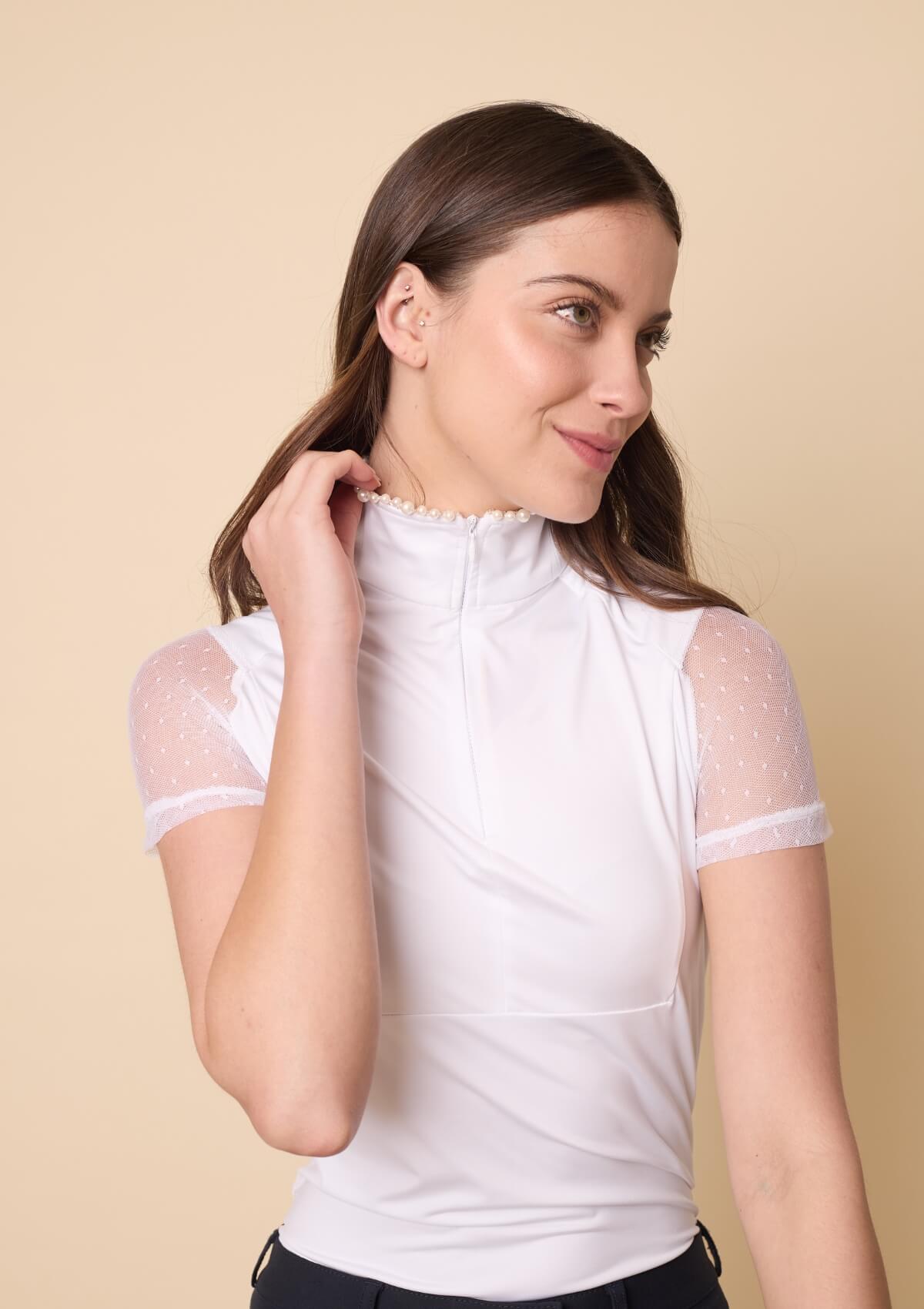 Élodie Show Shirt | Lace & Pearl Trim | Short Sleeve | White - RönnerXS