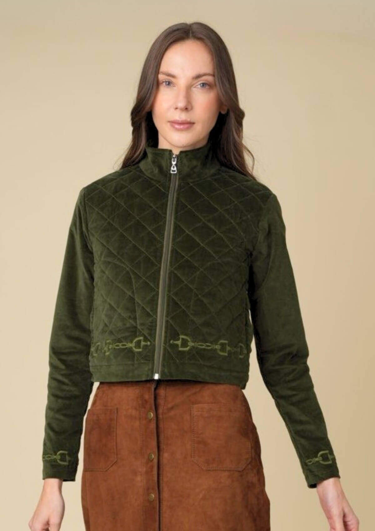 Ember Embroidered Velvet Jacket | Moss Green