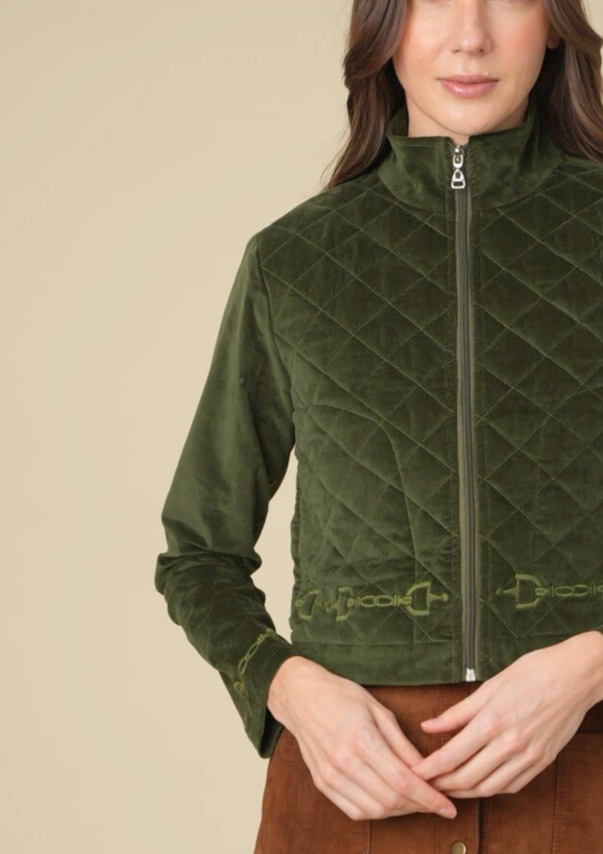 Ember Embroidered Velvet Jacket | Moss Green