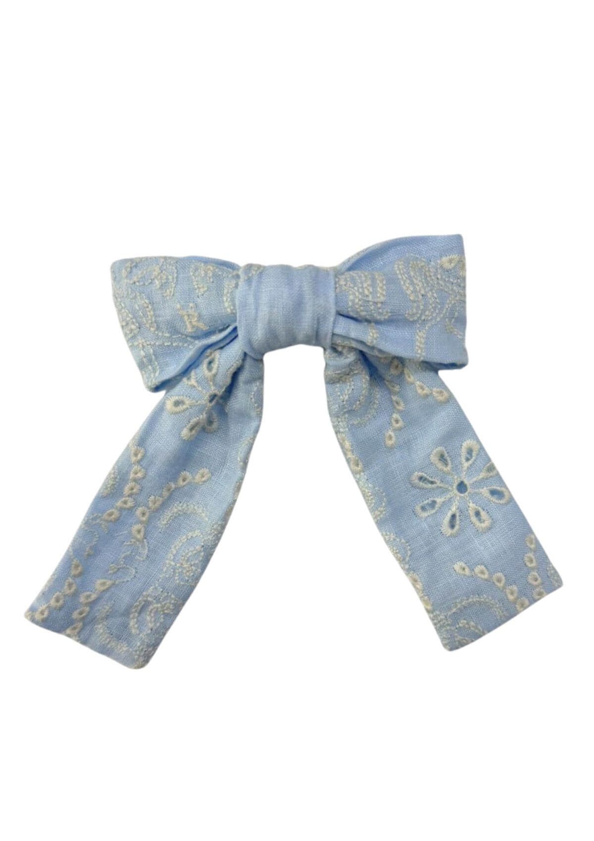 Embroidered Linen Bow Hair Tie - RönnerBaby Blue & White Horses