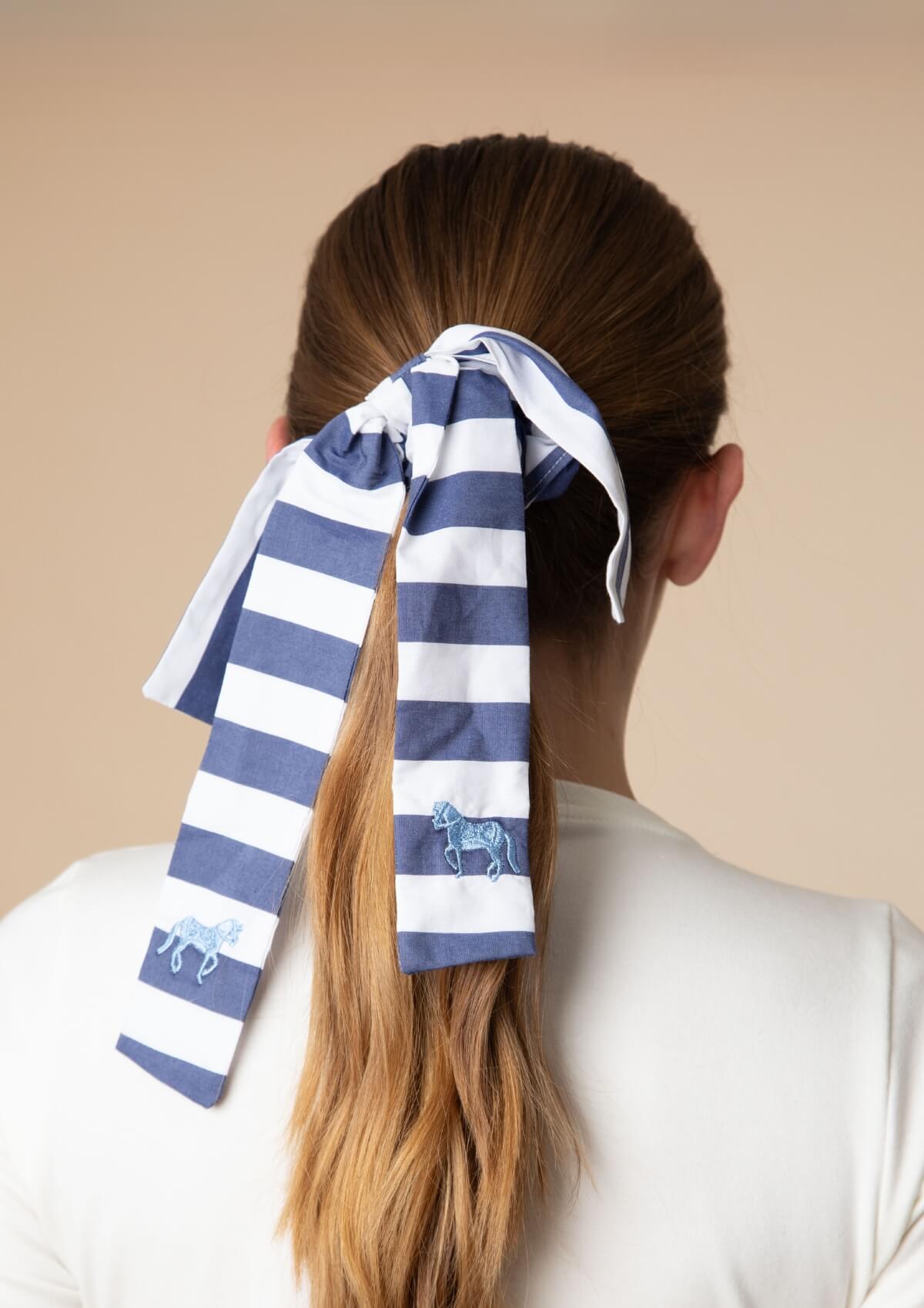 Embroidered Scarf Hair Scrunchie - RönnerBlue & White Stripes