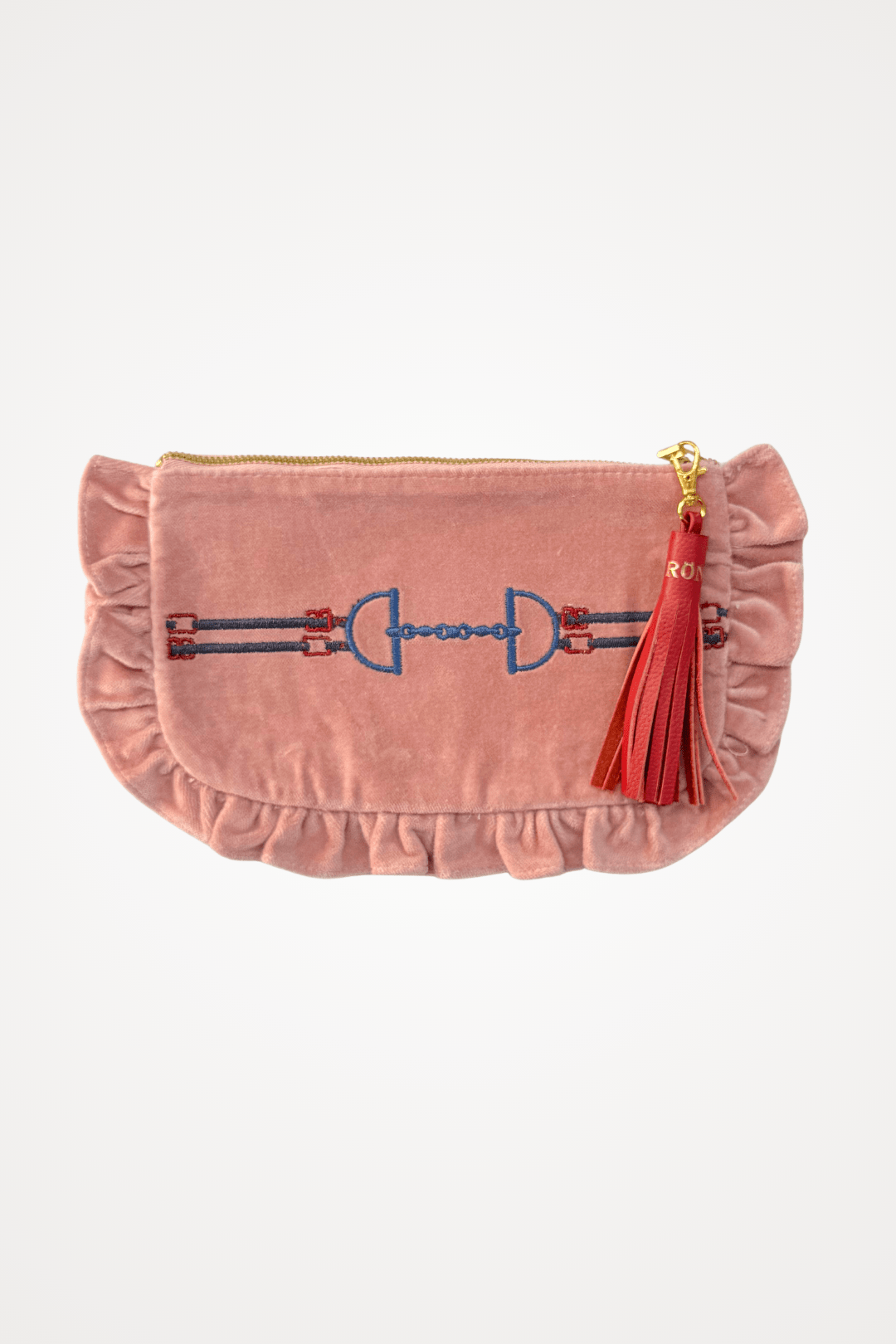 Embroidered Velvet Pouch | Snaffle Ruffle | Small - RönnerPouchRose Blush