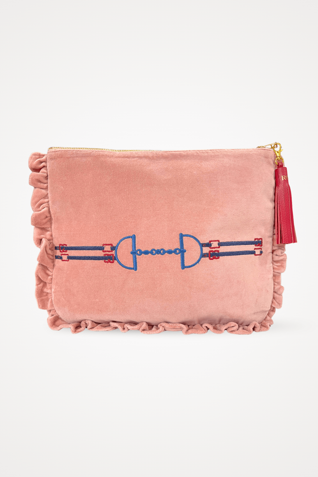 Embroidered Velvet Pouch | Snaffle Ruffle - RönnerPouchRose Blush