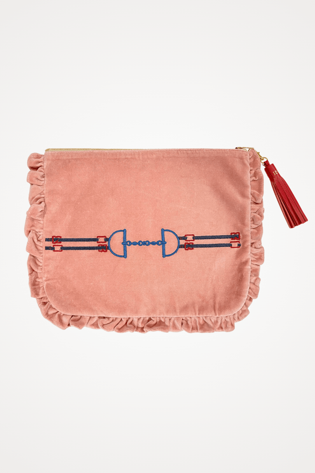 Embroidered Velvet Pouch | Snaffle Ruffle - RönnerPouchRose Blush