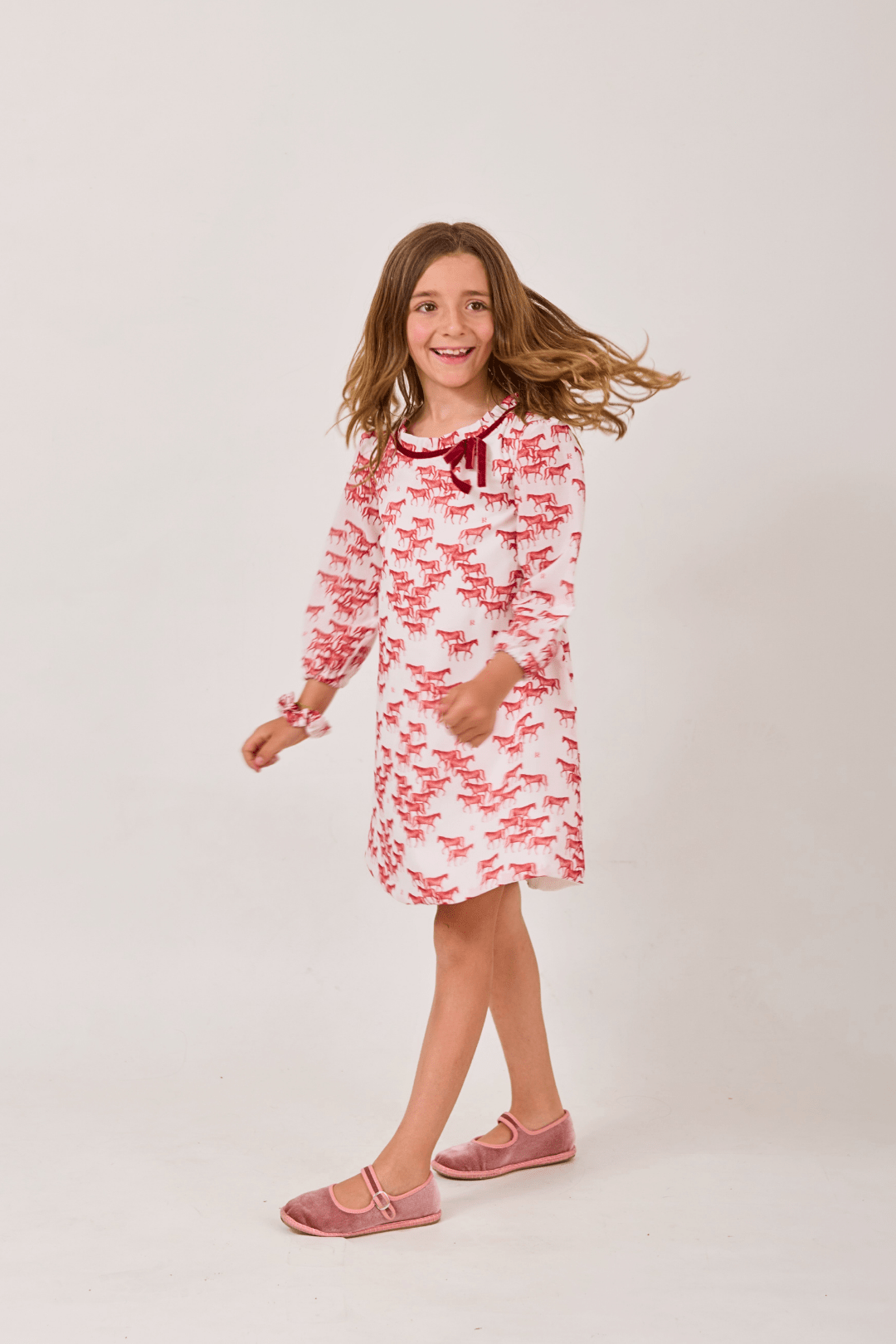Emily Mini Horses Dress - RönnerDressWhite & Red Horses