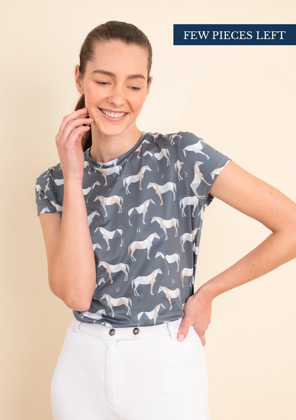 Emma T-Shirt | Geo Horses Print | Granite