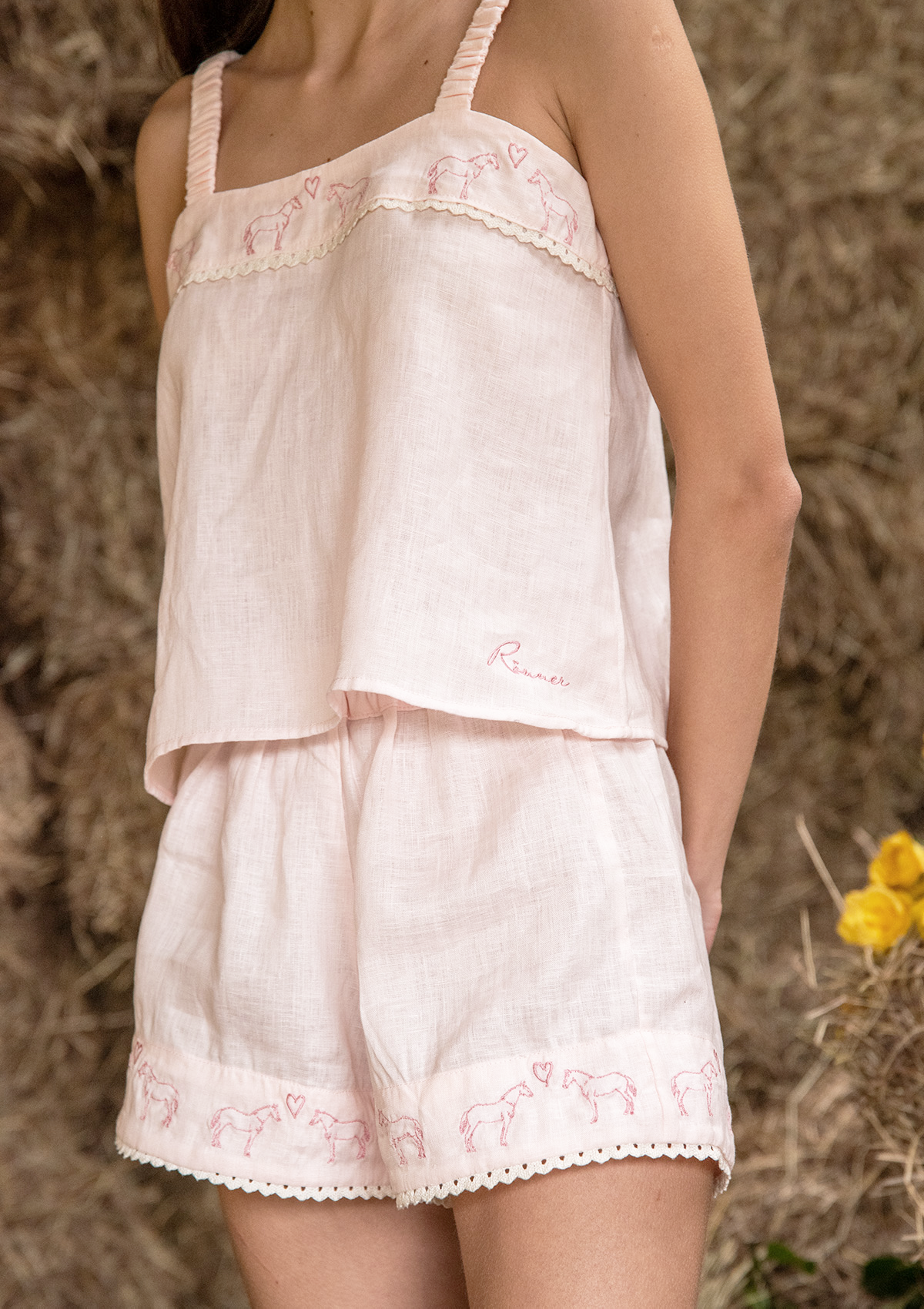 Equest Linen Pajama Set | Shell Pink | Equestrian Sleepwear Collection - Rönner