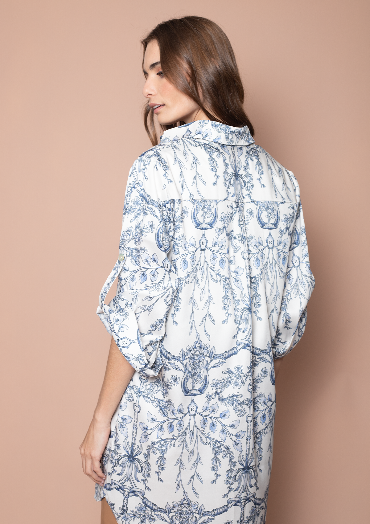 Epona Bellerose Shirt-Dress Equiflora Print | Ecru Navy