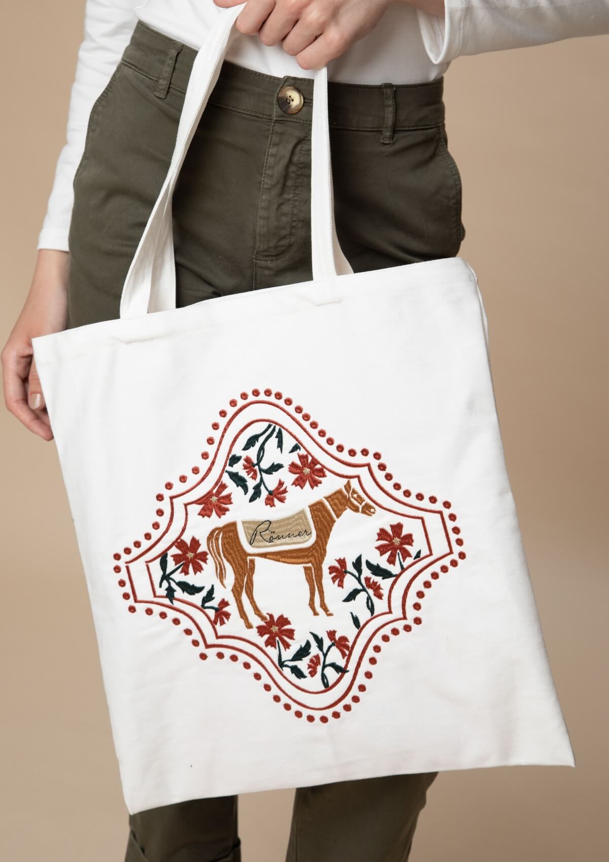 Floral Horses Cotton Tote | Terracotta - Rönner