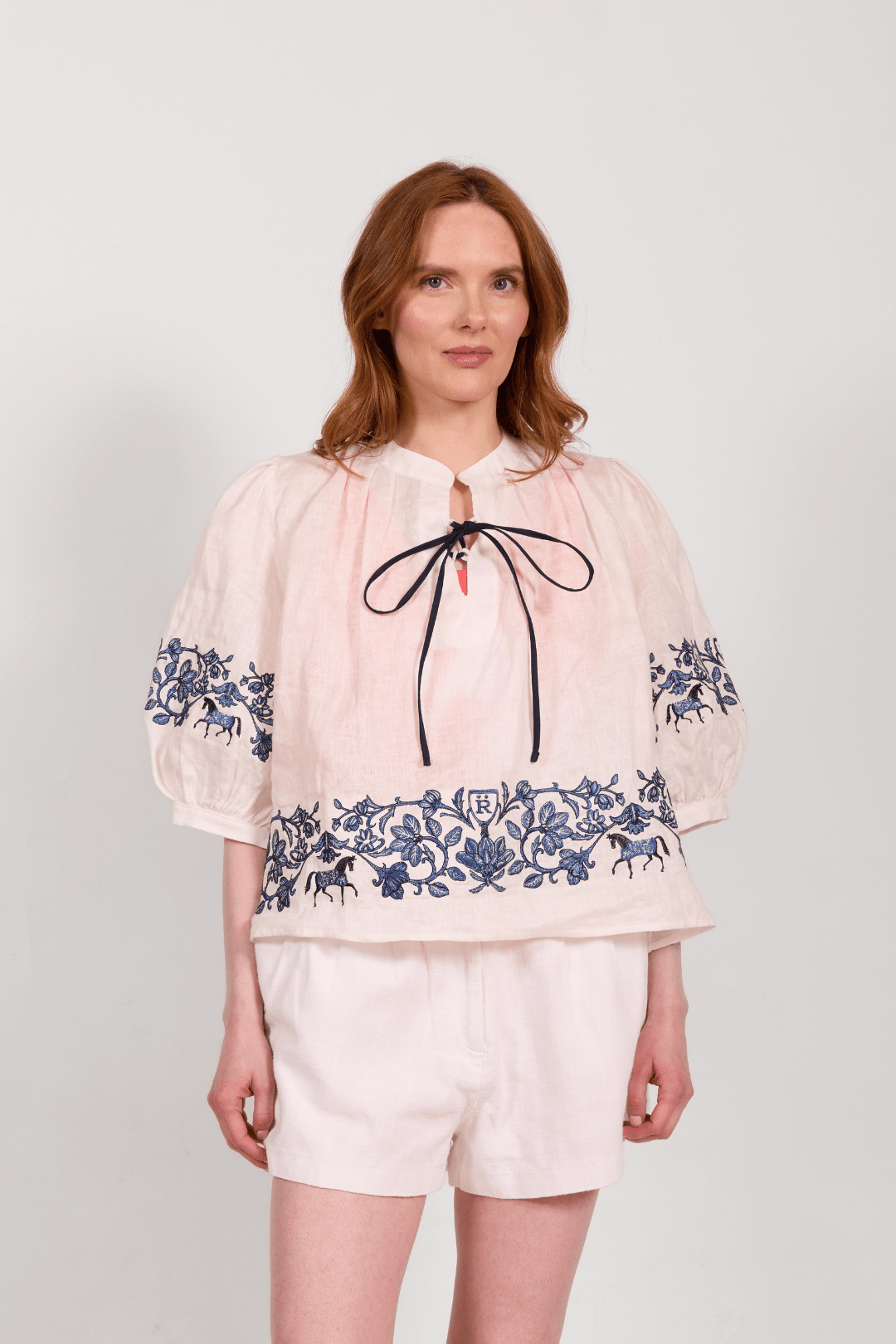 Florale Embroidered Linen Blouse | White - RönnerBlouseXS