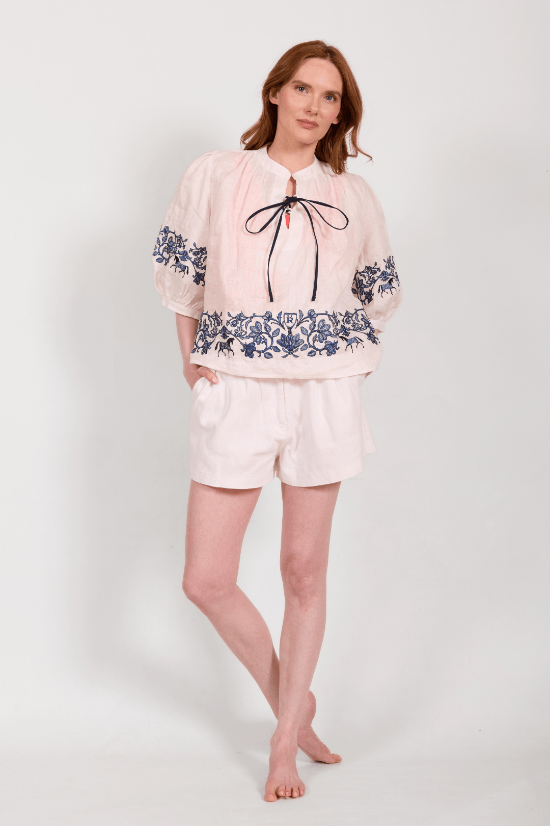 Florale Embroidered Linen Blouse | White - RönnerBlouseXS