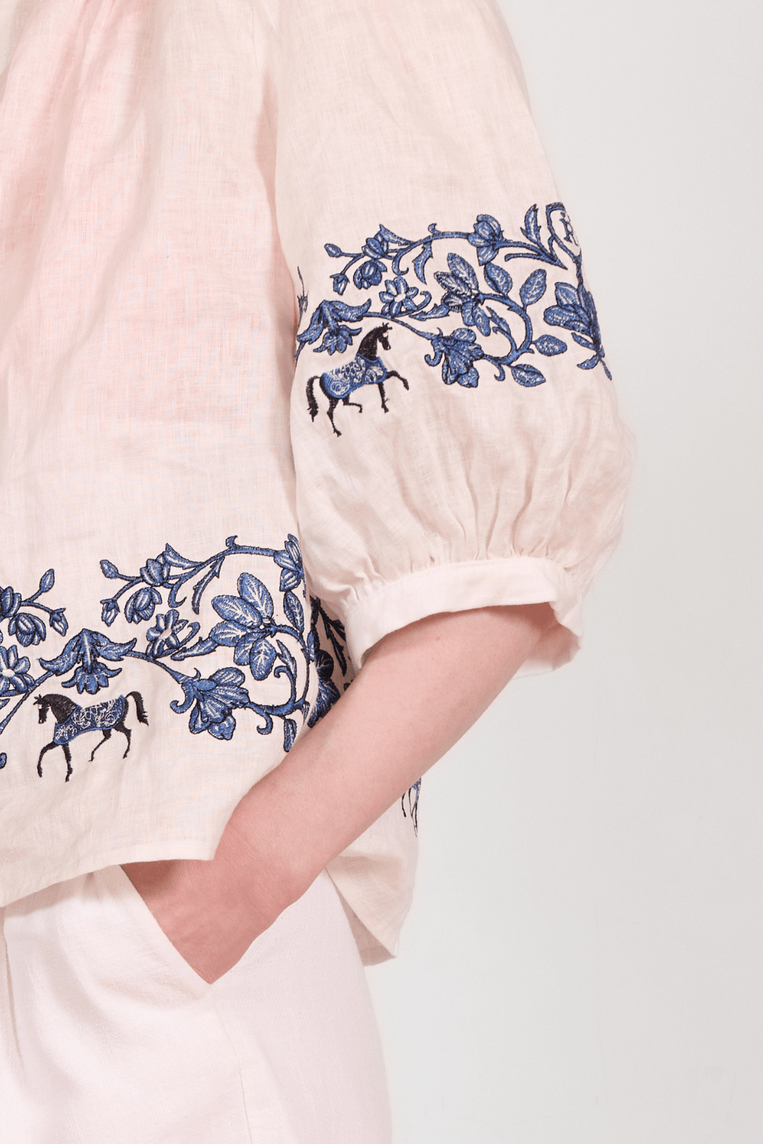 Florale Embroidered Linen Blouse | White - RönnerBlouseXS
