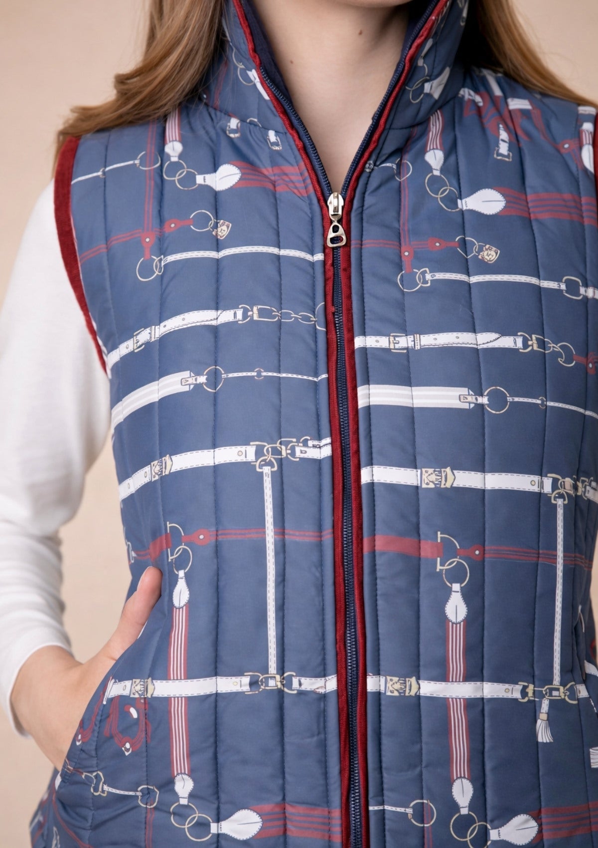 Florence Quilted Vest | Jubilea Print | Navy - Burgundy - RönnerVestXS